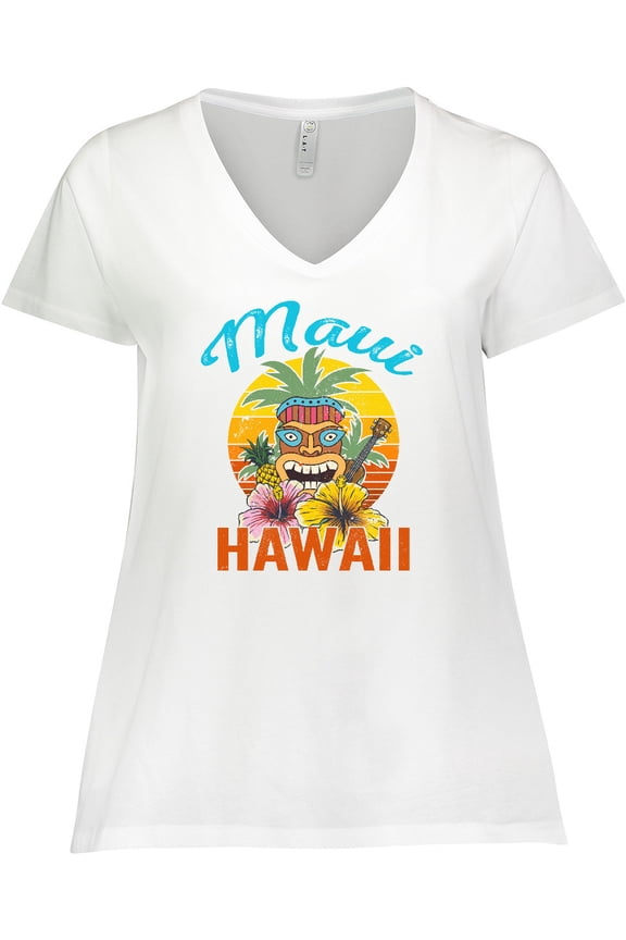 Maui Hawaii Vacation Tiki Women's Plus Size V-Neck T-Shirt