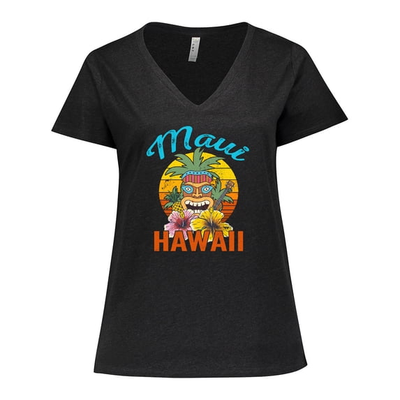Inktastic Maui Hawaii Vacation Tiki Women's Plus Size V-Neck T-Shirt