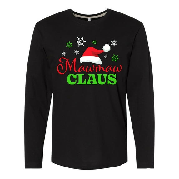 Inktastic Mawmaw Claus with Christmas Santa Hat and Snowflakes Long Sleeve T-Shirt