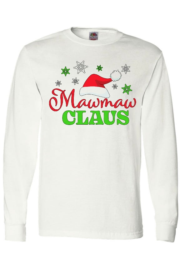 Mawmaw Claus with Christmas Santa Hat and Snowflakes Long Sleeve T-Shirt