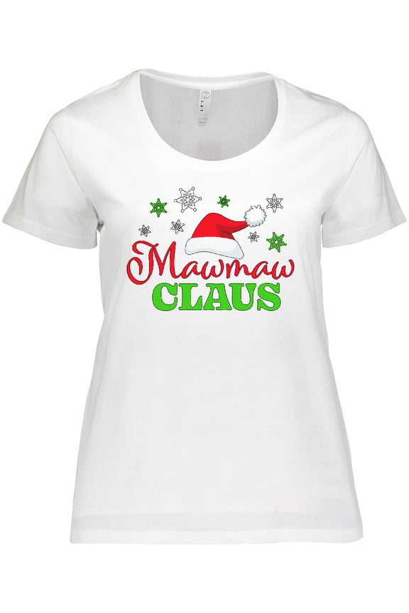 Mawmaw Claus with Christmas Santa Hat and Snowflakes Women's Plus Size T-Shirt
