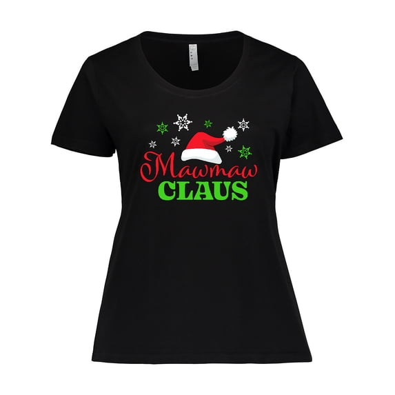 Inktastic Mawmaw Claus with Christmas Santa Hat and Snowflakes Women's Plus Size T-Shirt
