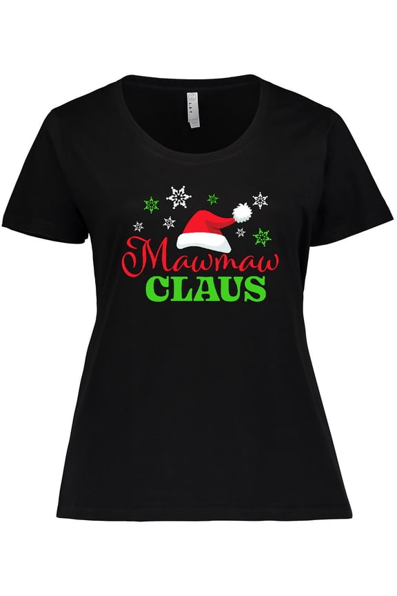 Mawmaw Claus with Christmas Santa Hat and Snowflakes Women's Plus Size T-Shirt