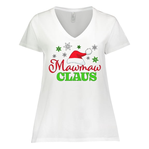 Inktastic Mawmaw Claus with Christmas Santa Hat and Snowflakes Women's Plus Size V-Neck T-Shirt