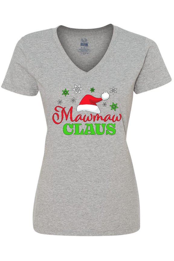 Mawmaw Claus with Christmas Santa Hat and Snowflakes Women's V-Neck T-Shirt