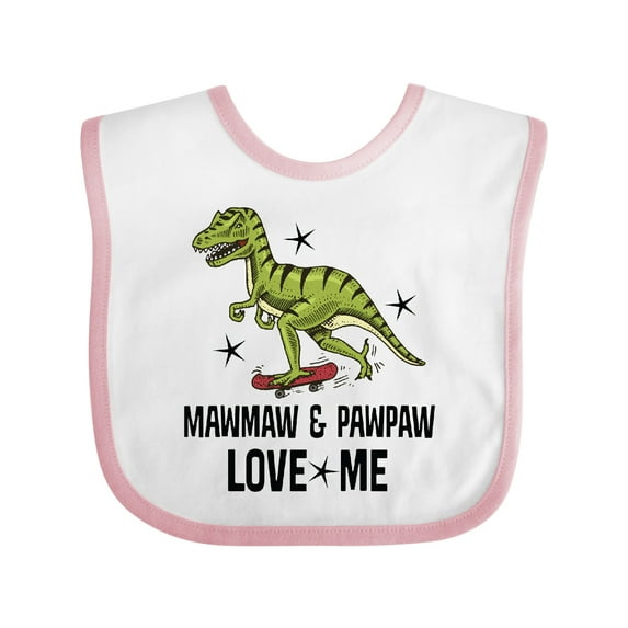Inktastic Mawmaw and Pawpaw Love Me Grandson Dinosaur Boys Baby Bib