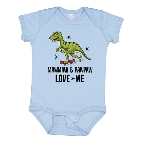 Inktastic Mawmaw and Pawpaw Love Me Grandson Dinosaur Boys Baby Bodysuit