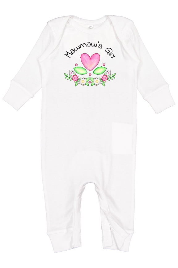 Mawmaw's Girl Heart Flowers Baby Romper Coveralls