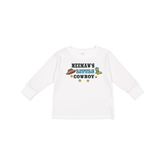 Inktastic Meemaws Little Cowboy with Cowboy Hat and Boots Boys Long Sleeve Toddler T-Shirt