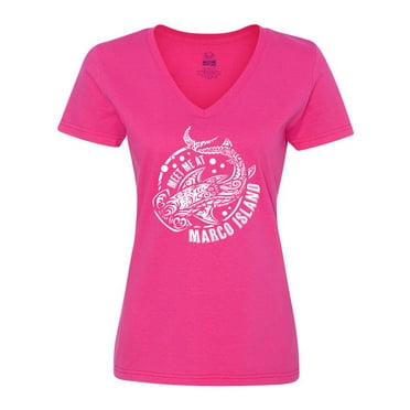 Inktastic Meet Me at Marco Island Shark Design Women's V-Neck T-Shirt