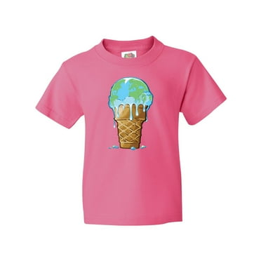 Inktastic Melting Earth Ice Cream Cone Youth T-Shirt