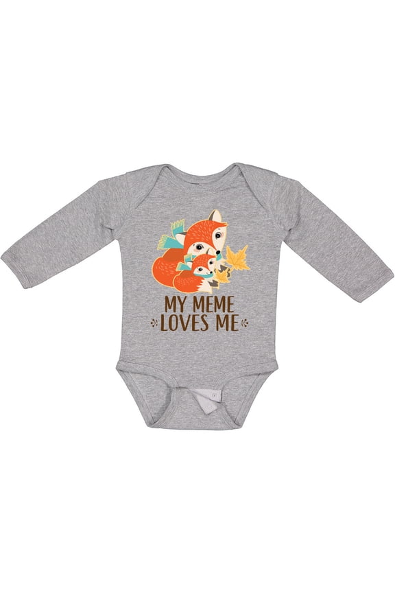 Meme Loves Me Grandchild Fox Boys or Girls Long Sleeve Baby Bodysuit