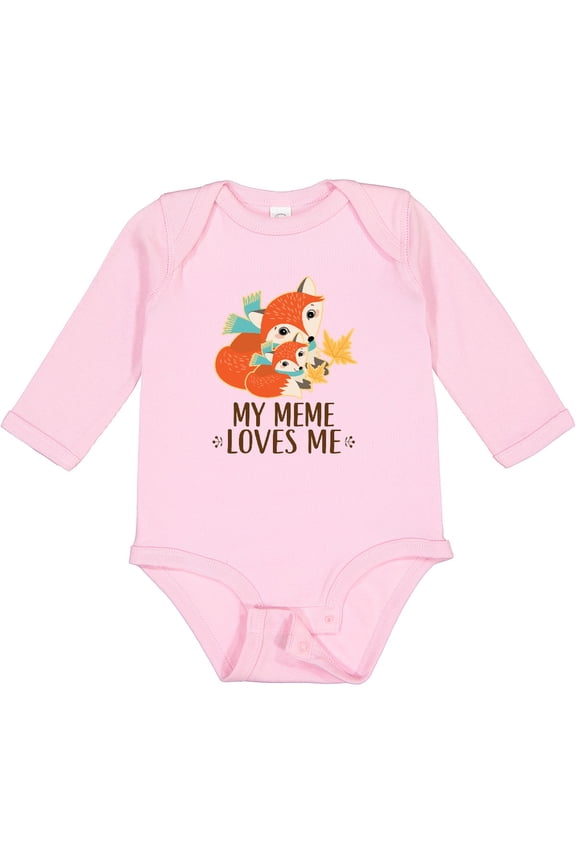 Meme Loves Me Grandchild Fox Boys or Girls Long Sleeve Baby Bodysuit