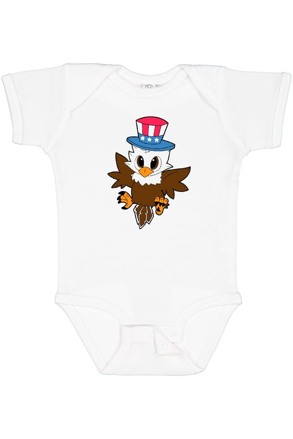 Memorial Day Baby Eagle with Patriotic Hat Boys or Girls Baby Bodysuit