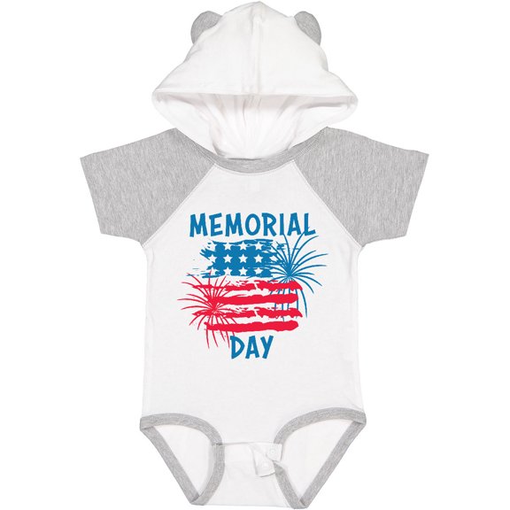 Inktastic Memorial Day Distressed American Flag with Fireworks Boys or Girls Baby Bodysuit