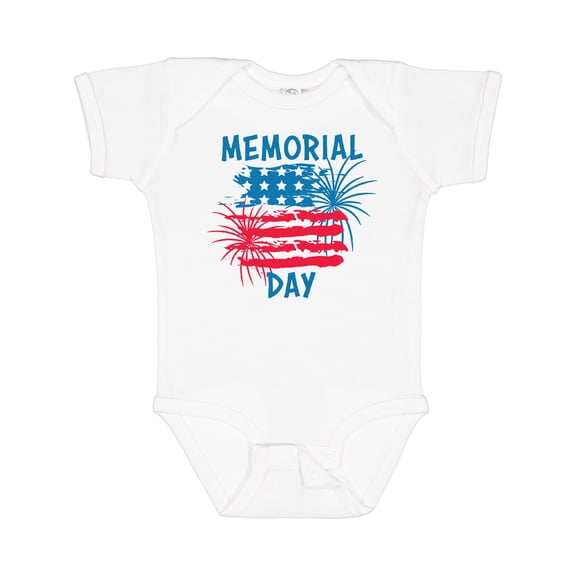 Inktastic Memorial Day Distressed American Flag with Fireworks Boys or Girls Baby Bodysuit