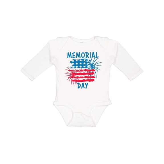 Inktastic Memorial Day Distressed American Flag with Fireworks Boys or Girls Long Sleeve Baby Bodysuit