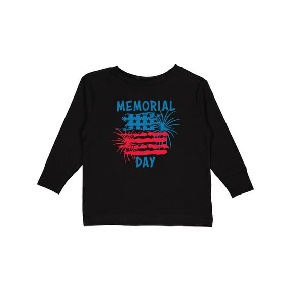 Inktastic Memorial Day Distressed American Flag with Fireworks Boys or Girls Long Sleeve Toddler T-Shirt