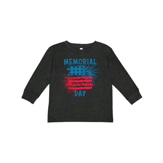 Inktastic Memorial Day Distressed American Flag with Fireworks Boys or Girls Long Sleeve Toddler T-Shirt