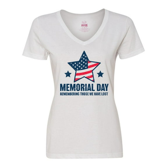 Inktastic Memorial Day Grunge Remembering Those We Have Lost Women's V-Neck T-Shirt
