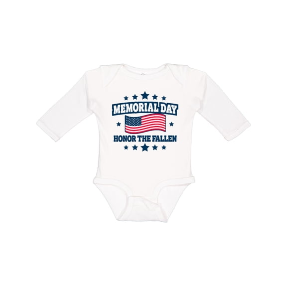 Inktastic Memorial Day Honor The Fallen with American Flag Boys or Girls Long Sleeve Baby Bodysuit