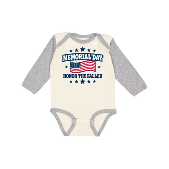 Inktastic Memorial Day Honor The Fallen with American Flag Boys or Girls Long Sleeve Baby Bodysuit