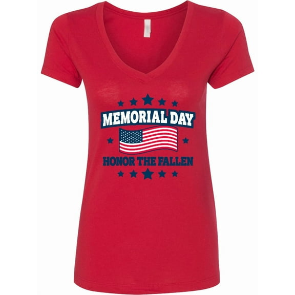 Inktastic Memorial Day Honor the Fallen with American Flag Women's V-Neck T-Shirt
