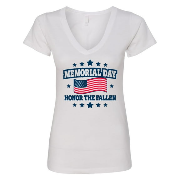 Inktastic Memorial Day Honor the Fallen with American Flag Women's V-Neck T-Shirt