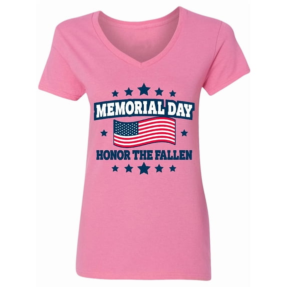 Inktastic Memorial Day Honor the Fallen with American Flag Women's V-Neck T-Shirt