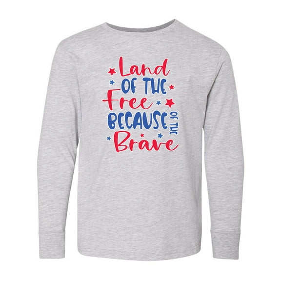 Inktastic Memorial Day Land of The Free Because of The Brave Long Sleeve Youth T-Shirt