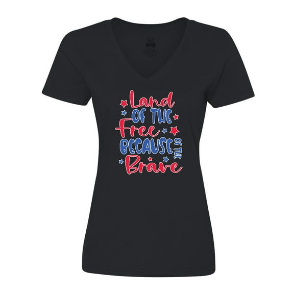 Inktastic Memorial Day Land of the Free Because of the Brave Women's V-Neck T-Shirt