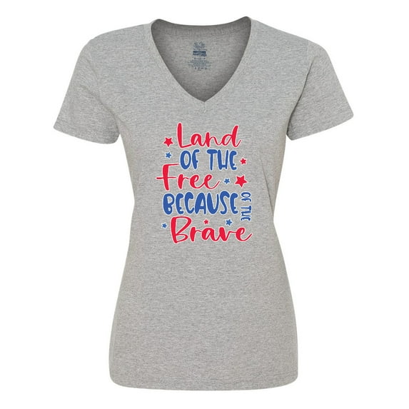 Inktastic Memorial Day Land of the Free Because of the Brave Women's V-Neck T-Shirt