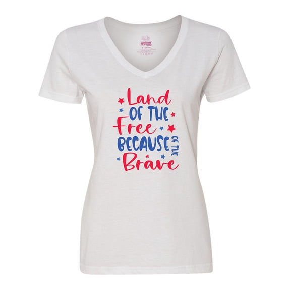 Inktastic Memorial Day Land of the Free Because of the Brave Women's V-Neck T-Shirt