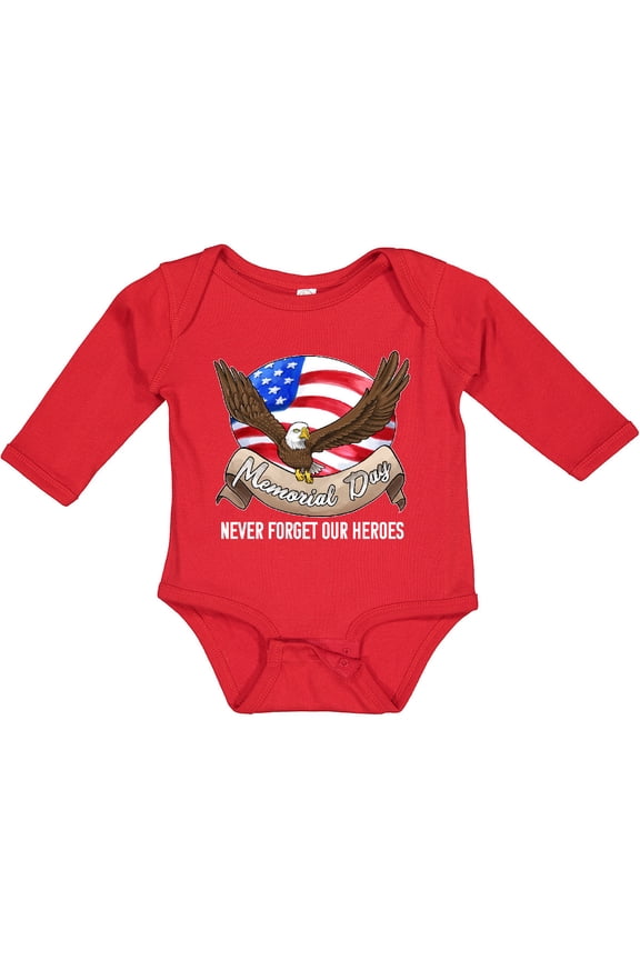 Memorial Day- Never Forget Our Heroes- Bald Eagle Boys or Girls Long Sleeve Baby Bodysuit