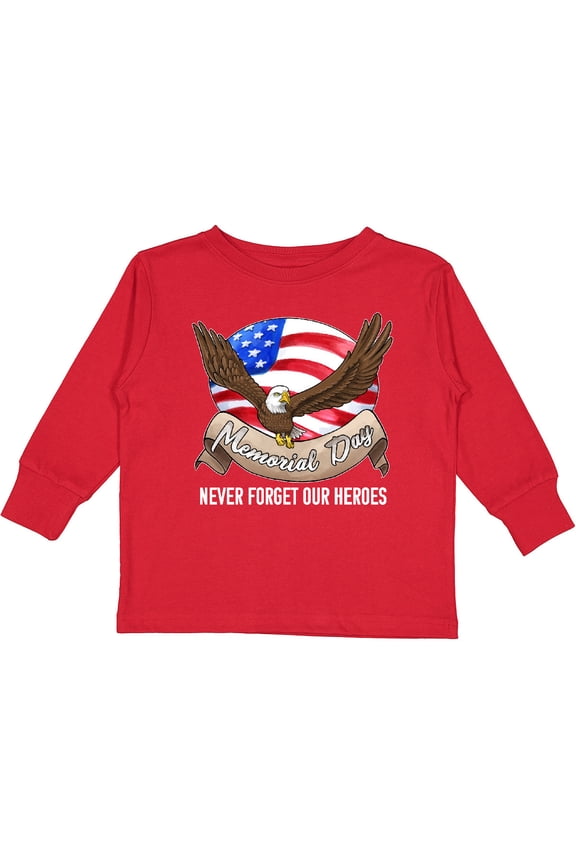 Memorial Day- Never Forget Our Heroes- Bald Eagle Boys or Girls Long Sleeve Toddler T-Shirt
