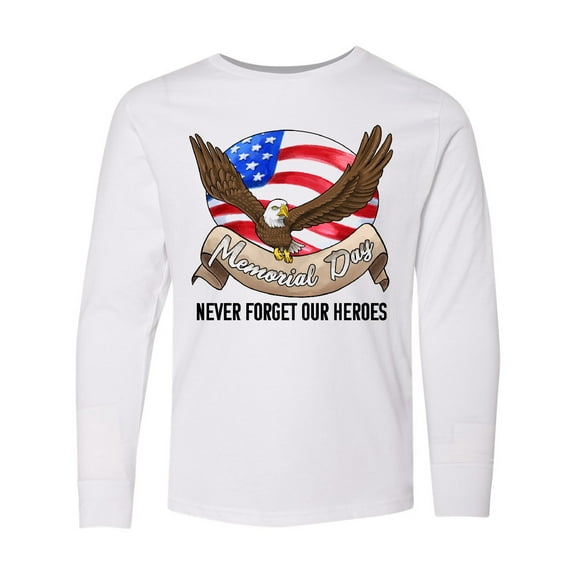 Inktastic Memorial Day- Never Forget Our Heroes- Bald Eagle Long Sleeve Youth T-Shirt