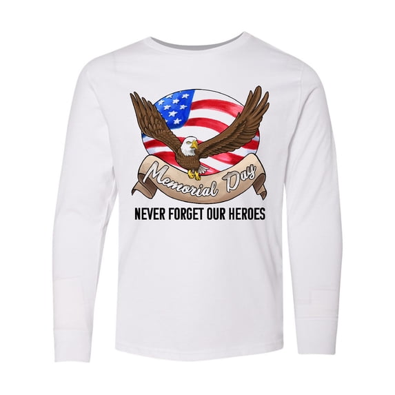 Inktastic Memorial Day- Never Forget Our Heroes- Bald Eagle Long Sleeve Youth T-Shirt
