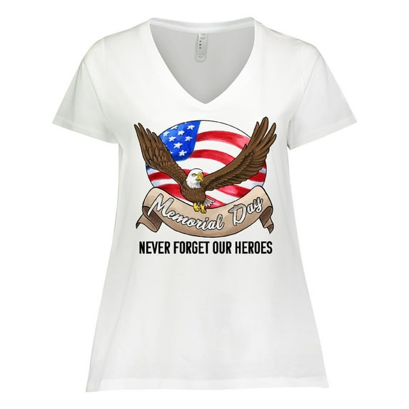 Inktastic Memorial Day- Never Forget Our Heroes- Bald Eagle Women's Plus Size V-Neck T-Shirt