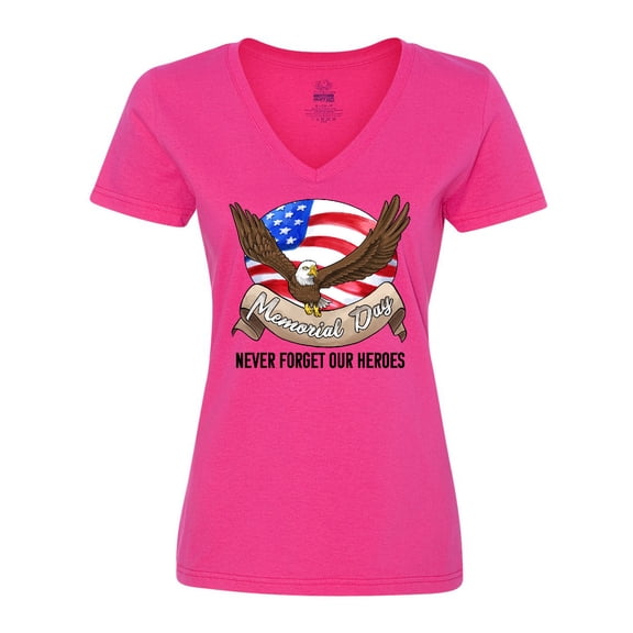 Inktastic Memorial Day- Never Forget Our Heroes- Bald Eagle Women's V-Neck T-Shirt
