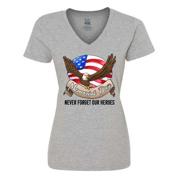 Inktastic Memorial Day- Never Forget Our Heroes- Bald Eagle Women's V-Neck T-Shirt