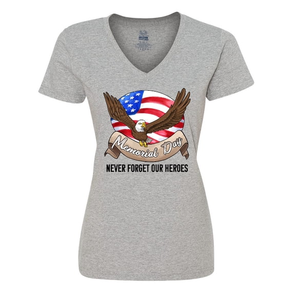 Inktastic Memorial Day- Never Forget Our Heroes- Bald Eagle Women's V-Neck T-Shirt