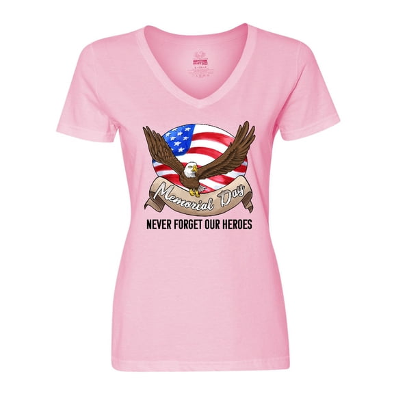 Inktastic Memorial Day- Never Forget Our Heroes- Bald Eagle Women's V-Neck T-Shirt