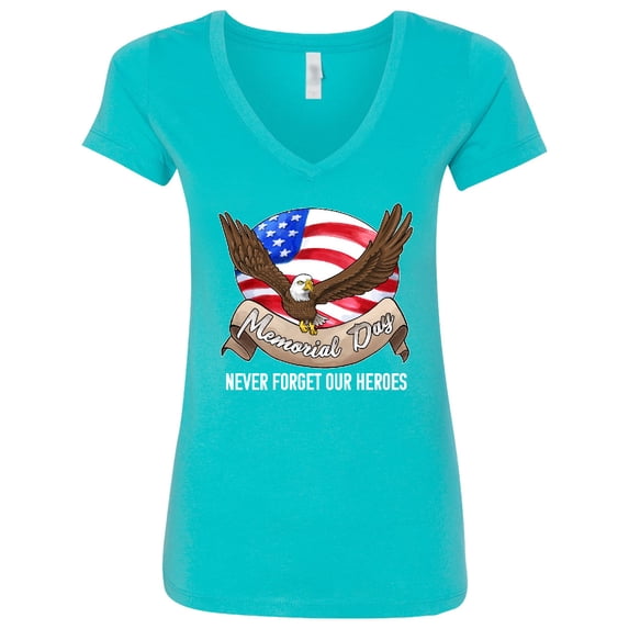 Inktastic Memorial Day Never Forget Our Heroes Bald Eagle Women's V-Neck T-Shirt
