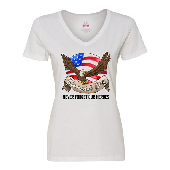Inktastic Memorial Day- Never Forget Our Heroes- Bald Eagle Women's V-Neck T-Shirt