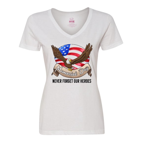 Inktastic Memorial Day- Never Forget Our Heroes- Bald Eagle Women's V-Neck T-Shirt