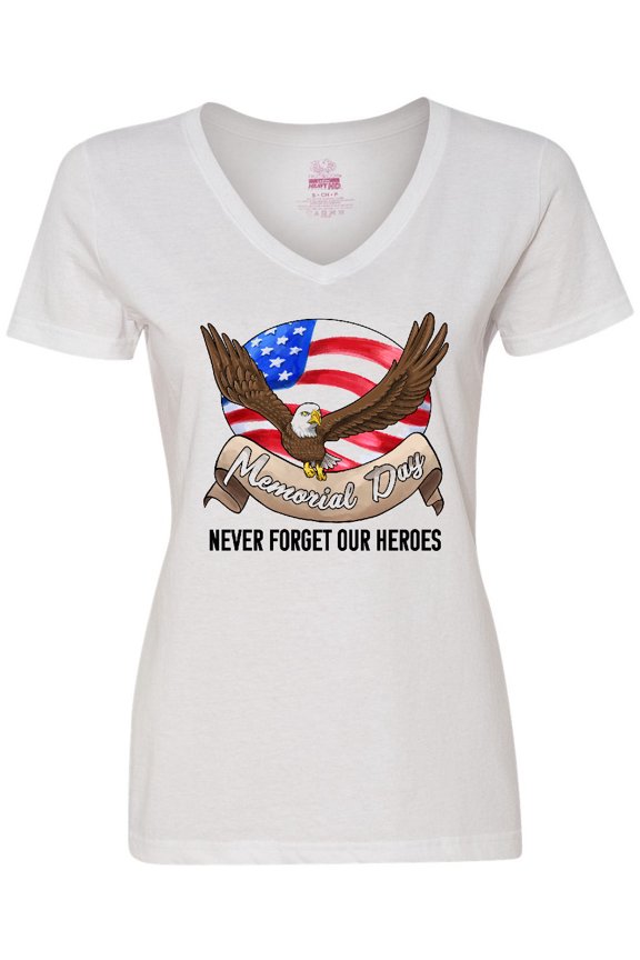 Memorial Day- Never Forget Our Heroes- Bald Eagle Women's V-Neck T-Shirt