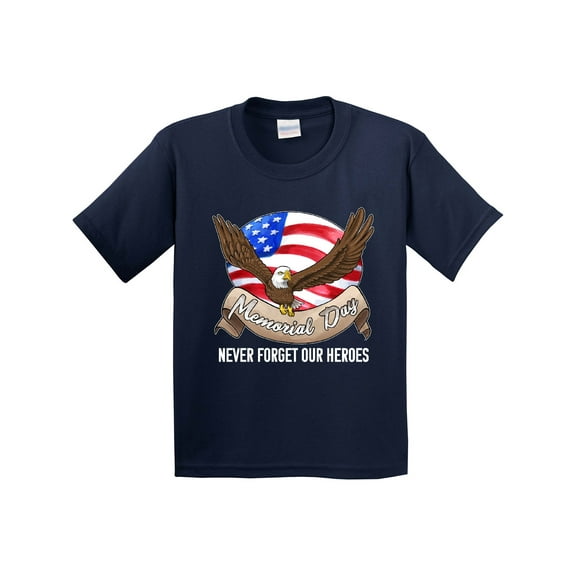 Inktastic Memorial Day Never Forget Our Heroes Bald Eagle Youth T-Shirt