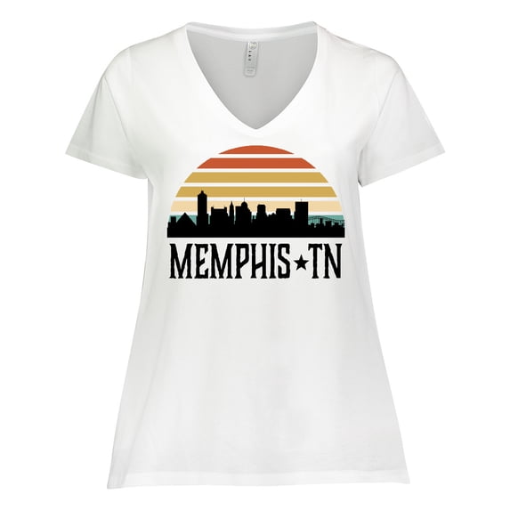 Inktastic Memphis Tennessee Skyline Retro Sunset Women's Plus Size V-Neck T-Shirt