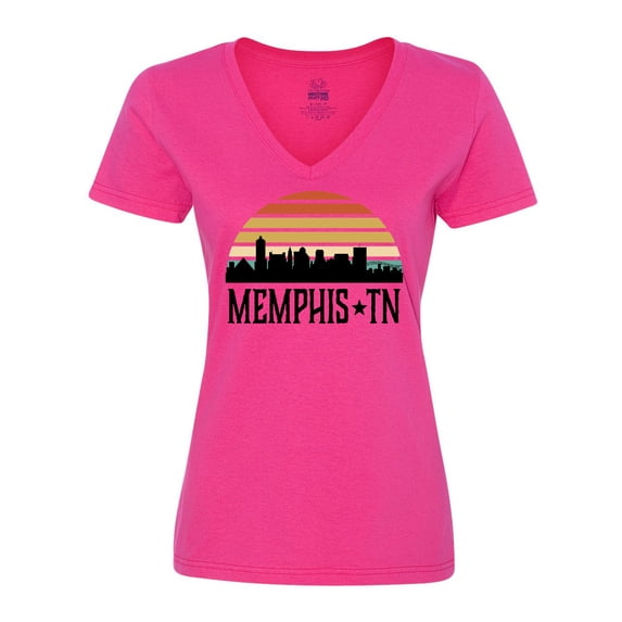 Inktastic Memphis Tennessee Skyline Retro Sunset Women's V-Neck T-Shirt