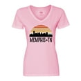 thumbnail image 1 of Inktastic Memphis Tennessee Skyline Retro Sunset Women's V-Neck T-Shirt, 1 of 5